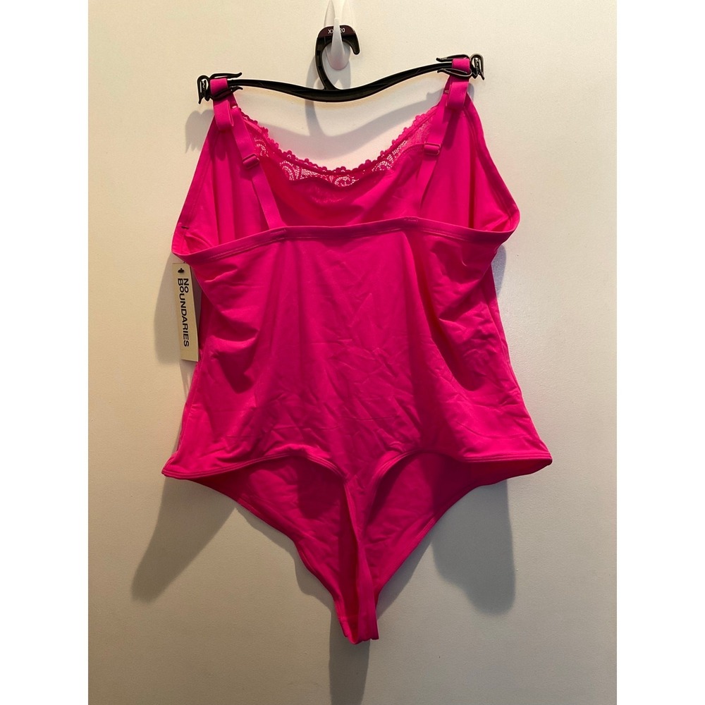 No Boundaries Women's Fit Stretch Thong Bodysuit with Lace Trim, Size XXL (20)